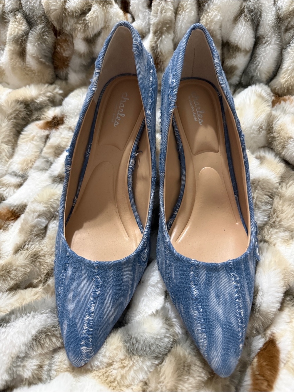 Charles by Charles David Light Blue Distressed Denim Pointed Pumps